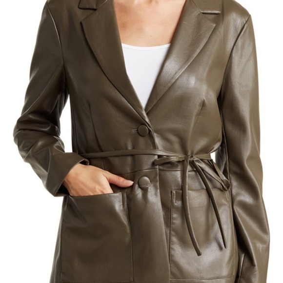 7 for all mankind faux leather tie waist blazer col. Deep lichen size XL - Picture 2 of 10